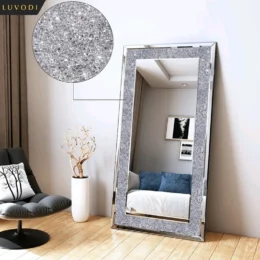 LUVODI Large Silver Sparkly Crystal Rhinestone Diamond Frameless Vanity Mirrors Wall Mounted Dressing Mirror for Home/Hotel15